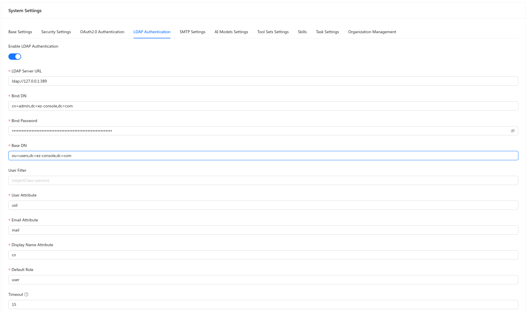 System Settings: LDAP Authentication
